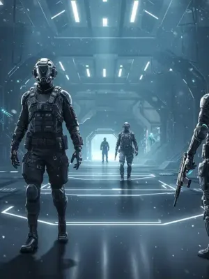 Futuristic gaming scene with advanced AI integration in game engines