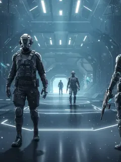 Futuristic gaming scene with advanced AI integration in game engines