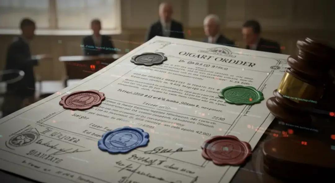 Legal document with digital patterns, representing the new federal court ruling on online gaming intellectual property.