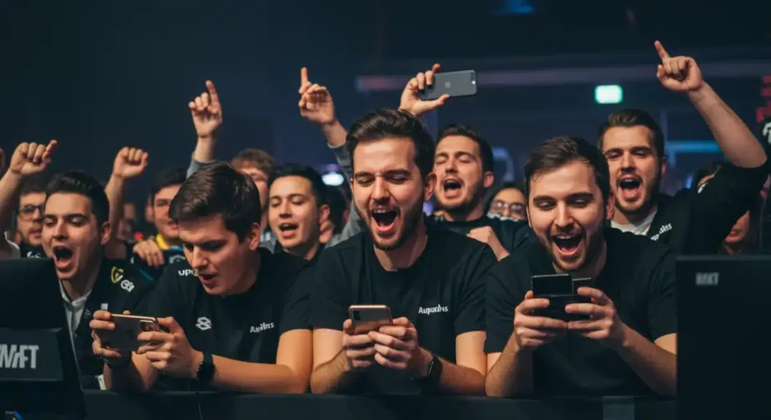 Esports fans engaging with content at a live event.