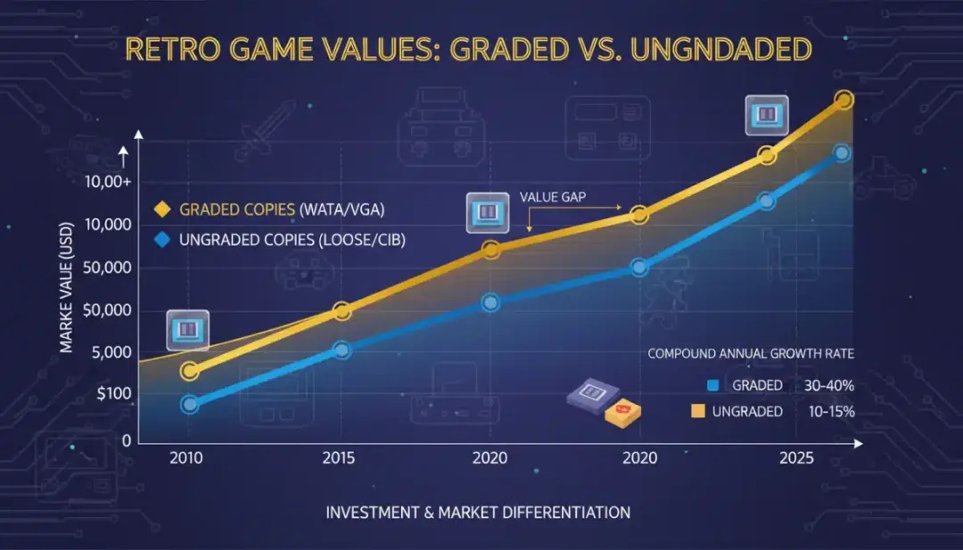 Chart illustrating the significant increase in value for graded retro games compared to ungraded ones.