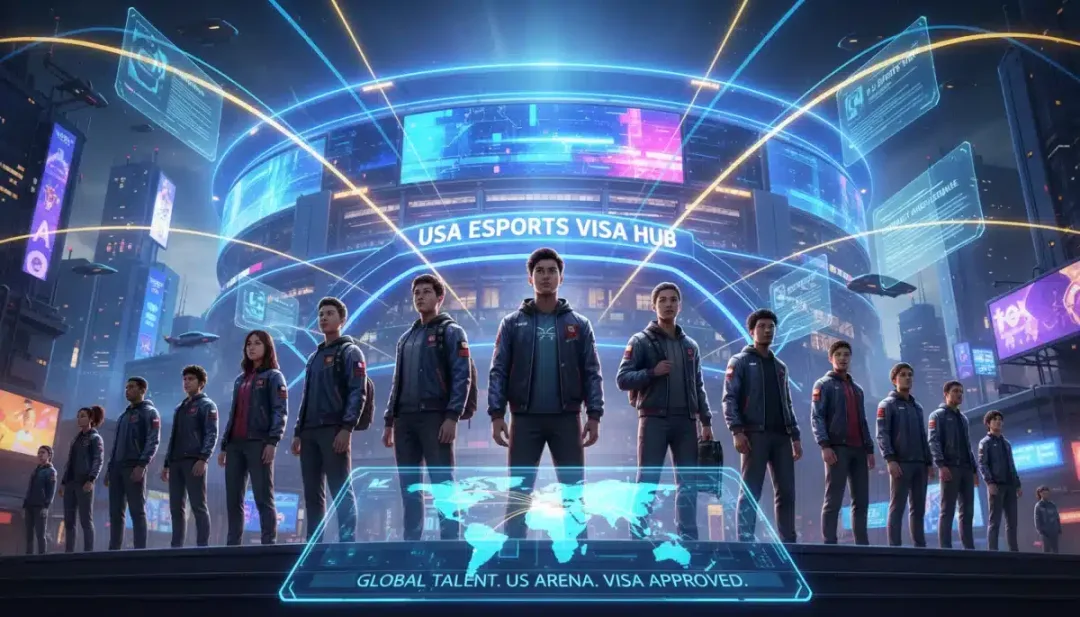 International esports players reviewing US visa documents for 2026 regulations