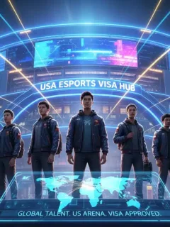 International esports players reviewing US visa documents for 2026 regulations