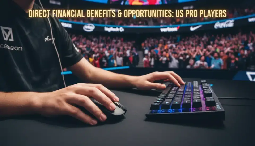 Esports player hands on gear with sponsor logos
