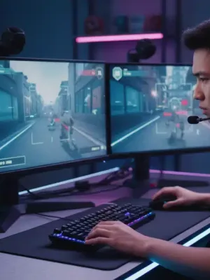 Esports pro intensely focused on gaming setup, optimizing training