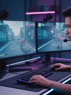 Esports pro intensely focused on gaming setup, optimizing training