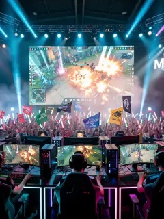 Esports arena with competitive gaming action and a looming March 1st deadline