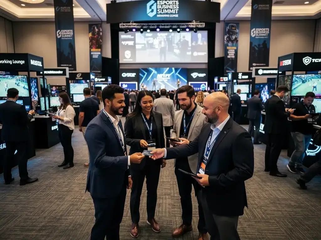 Esports professionals networking at a US industry event.