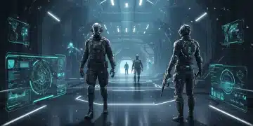 Futuristic gaming scene with advanced AI integration in game engines