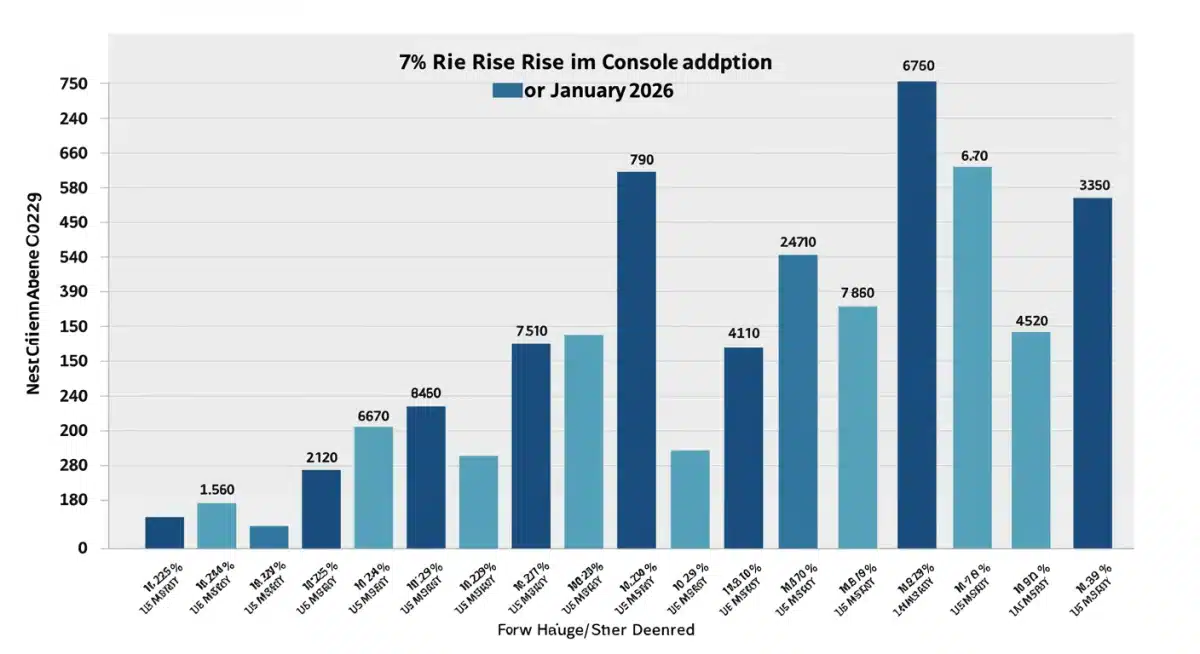 Infographic showing 7% rise in next-gen console adoption across US regions, January 2026.