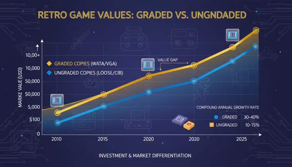 Chart illustrating the significant increase in value for graded retro games compared to ungraded ones.