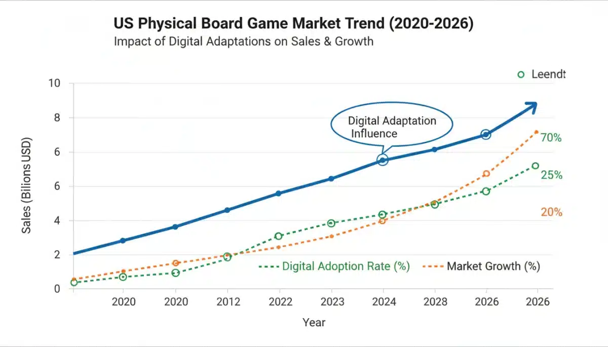 Projected US physical board game sales trend influenced by digital adaptations