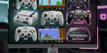 Retro console controllers on a PC screen, representing emulation for classic games.