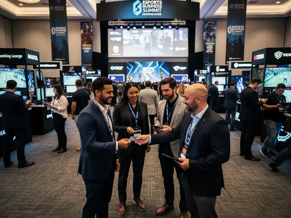 Esports professionals networking at a US industry event.