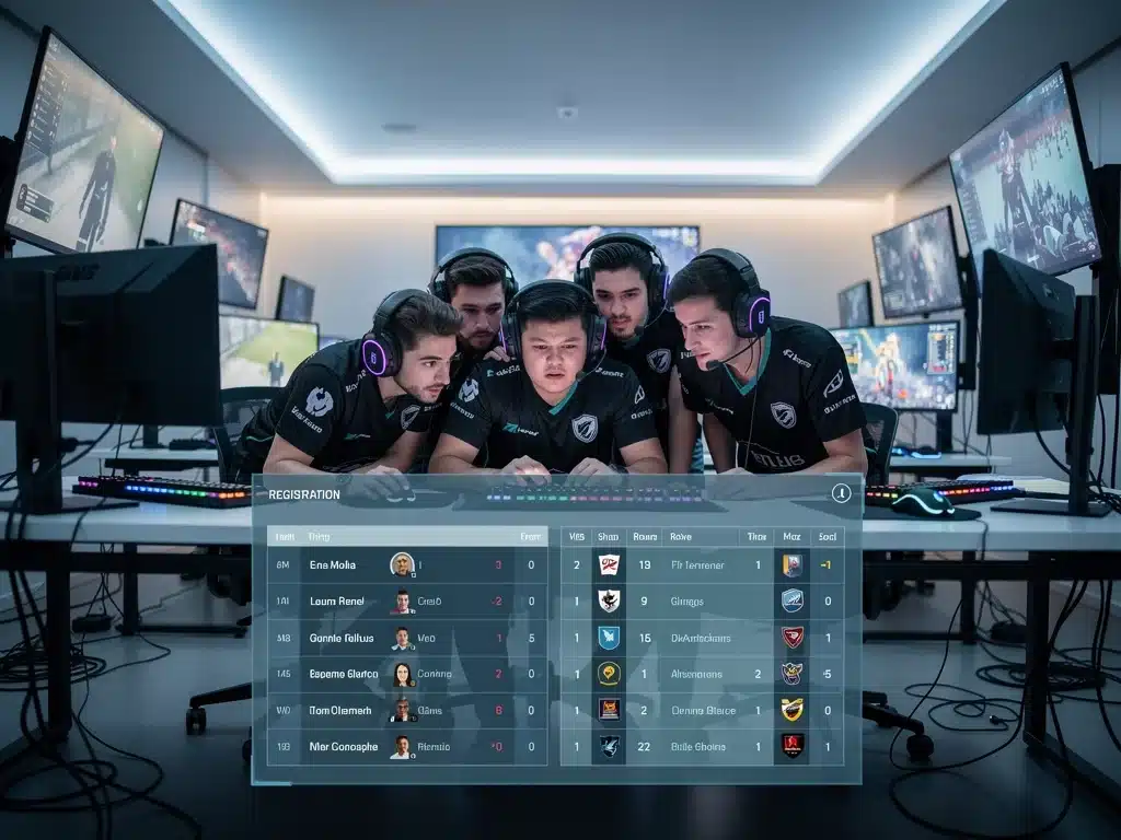 Esports team discussing strategy for league registration