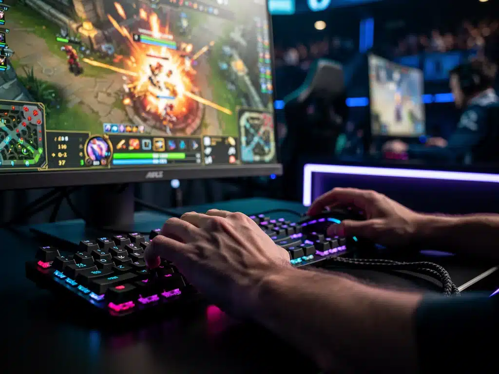 Gamer's hands focused on keyboard and mouse during competitive play